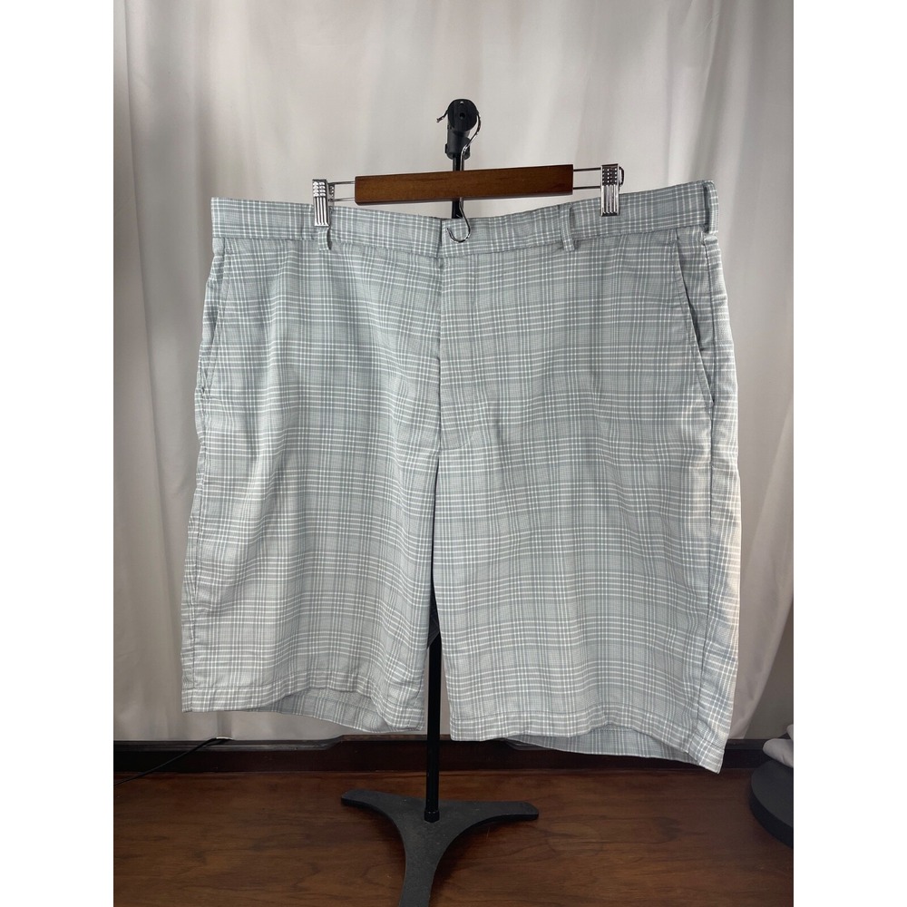 Golf Shorts Walter Hagen Mens Grey Plaid Stretch Flat Front Pockets Size 38